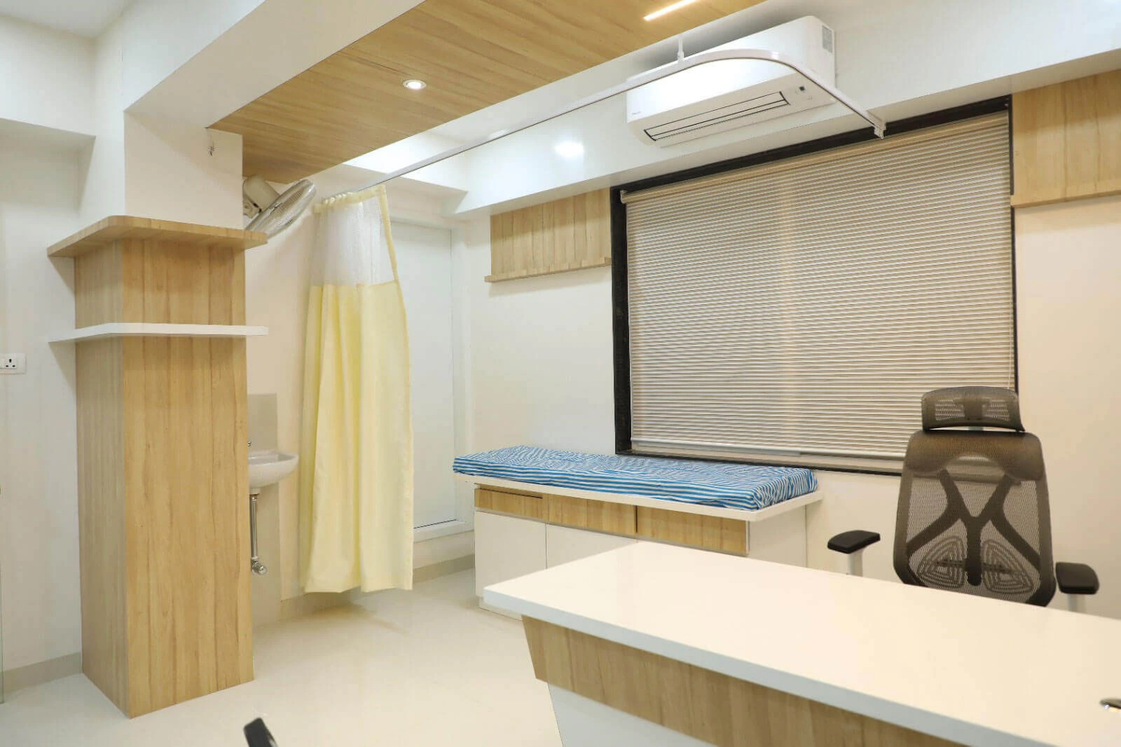 Doctor examining patient in clinic cabin