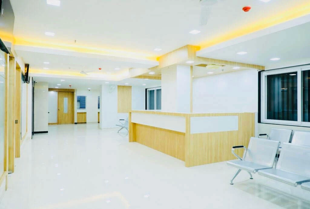 Modern hospital interior corridor design with clean surroundings